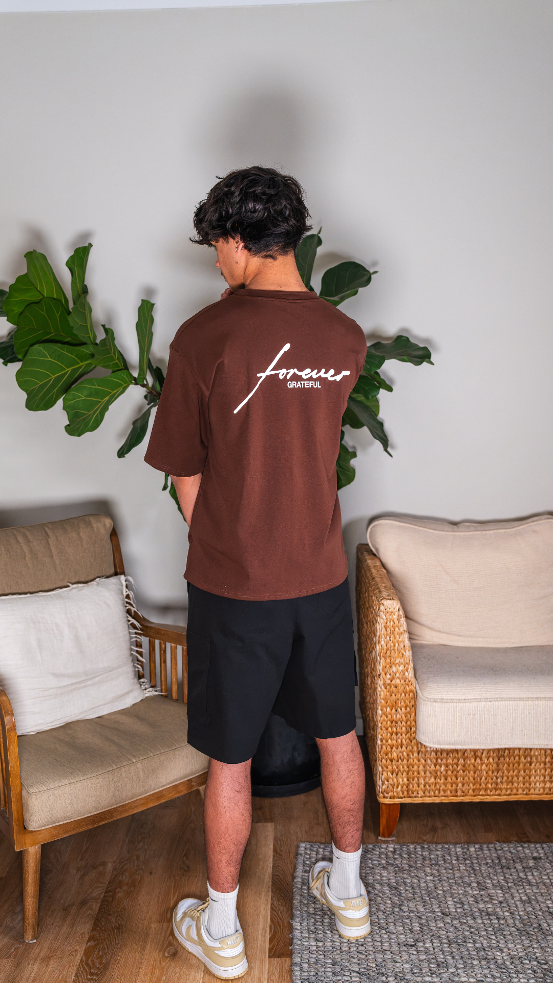 Brown Forever Grateful Drop Shoulder Tee