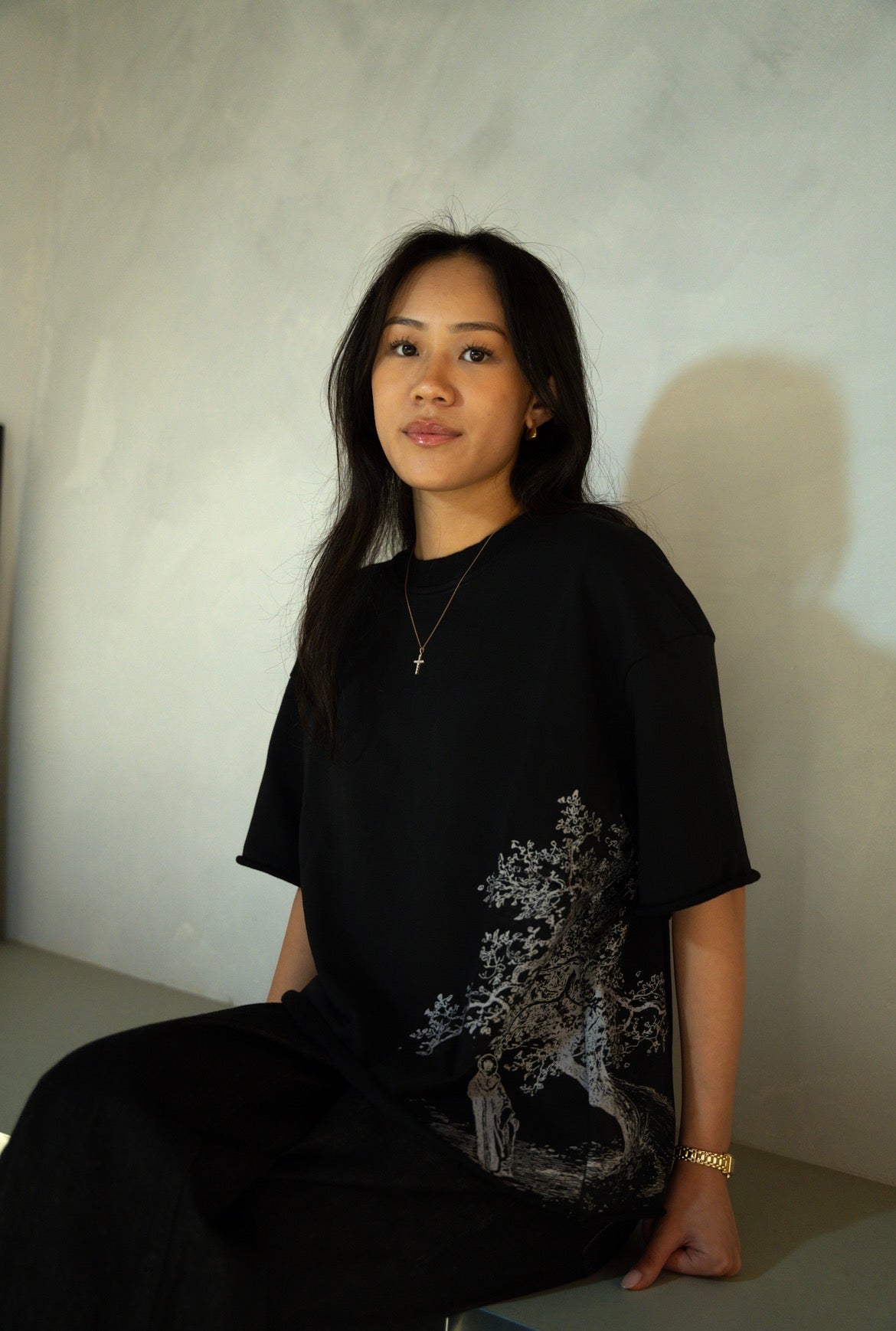 Black French Terry Cropped T-Shirt