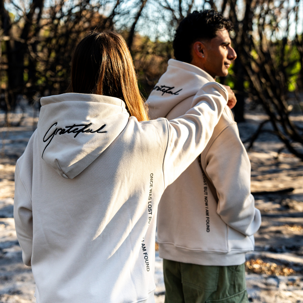 Forever Grateful Christian Streetwear Winter Hoodie – Beige